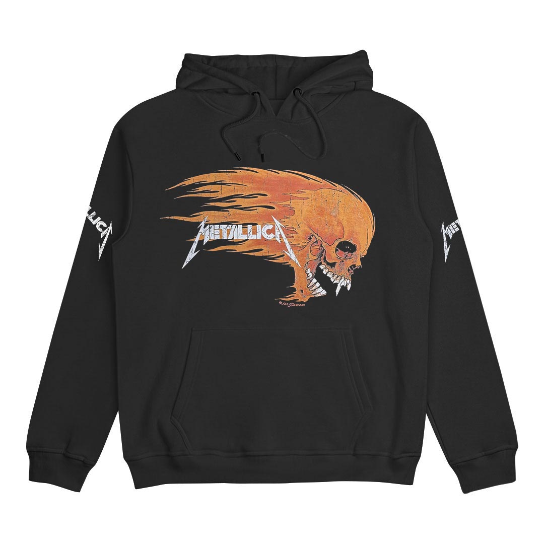 Metallica - Worn Pushead Flaming Skull Hoodie Black